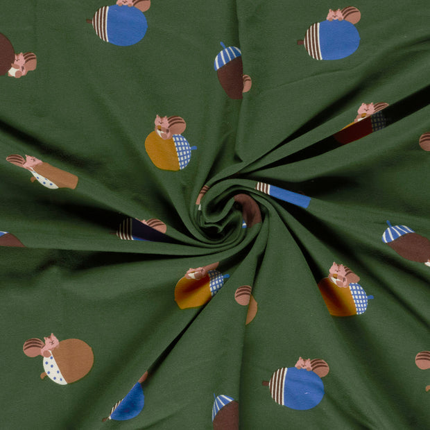French Terry fabric Dark Green brushed and digital printed 