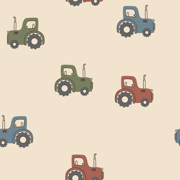 Terry Crepe fabric Tractors Beige