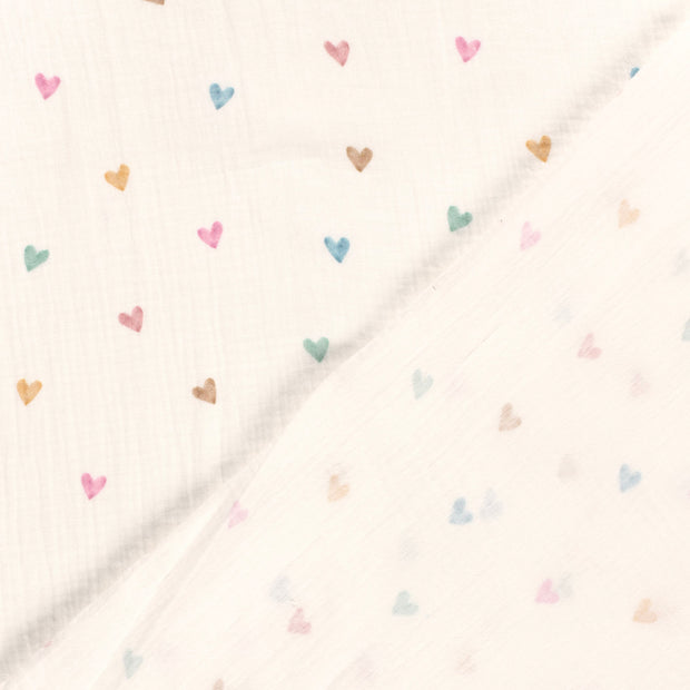 Muslin fabric Hearts digital printed 