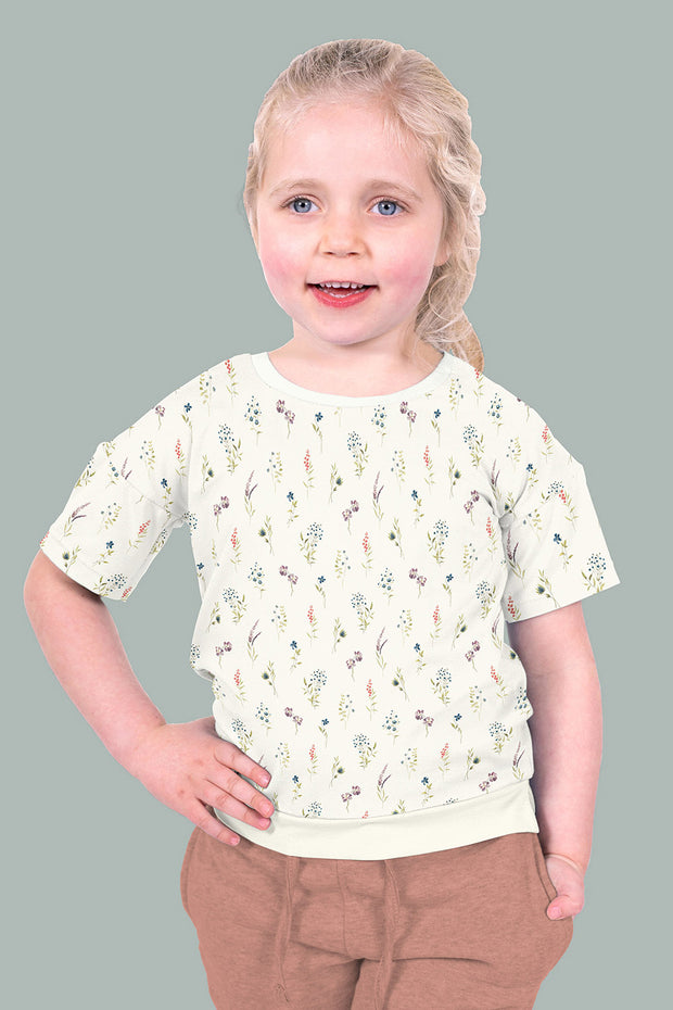 Cotton Jersey GOTS organic fabric Flowers Off White