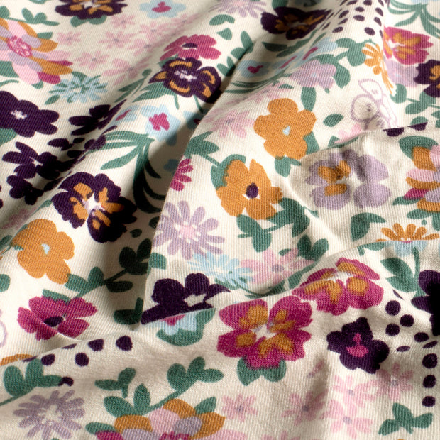 French Terry tissu fleurs Blanc cassé