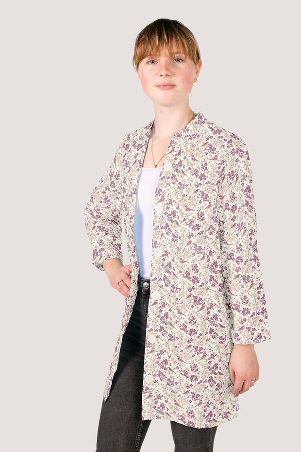 Cotton Poplin fabric Birds Off White