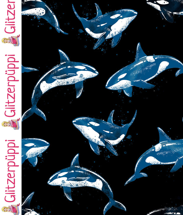 French Terry fabric Fish Black