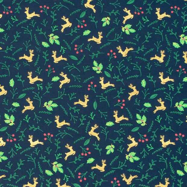 Cotton Poplin fabric Deer Navy