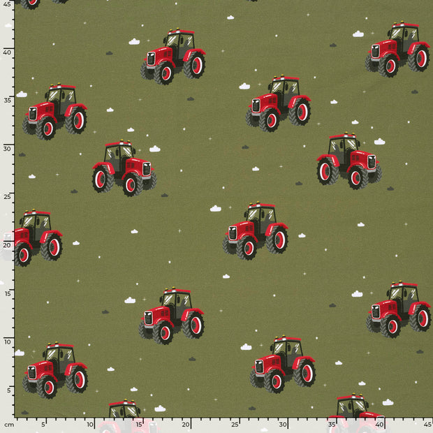 Jersey fabric Tractors Olive Green