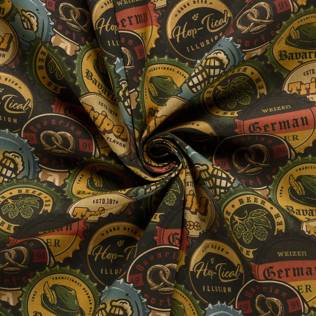 Linen Look fabric Black digital printed 
