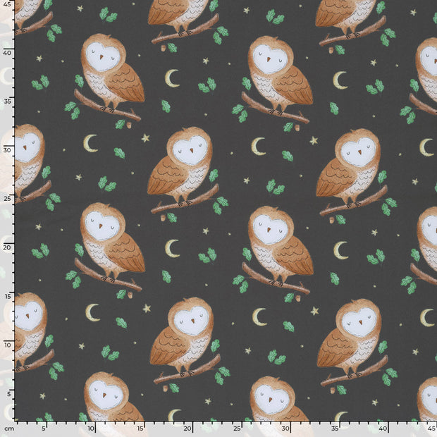 Softshell fabric Owls Indigo
