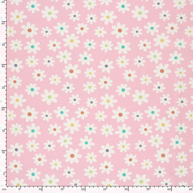 Cotton Poplin fabric Flowers Pink