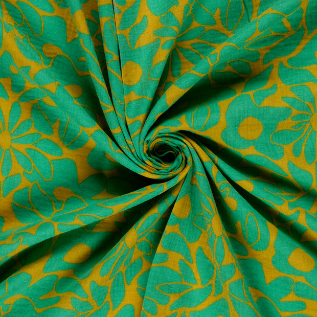 Muslin fabric Lime Green printed 