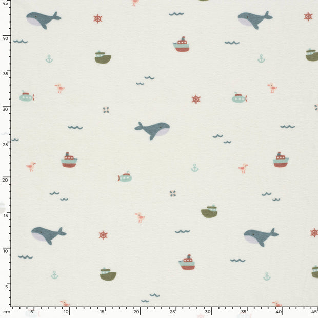 Rizo Stretch tela Ballenas Blanco roto