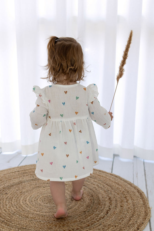 Muslin fabric Hearts Off White