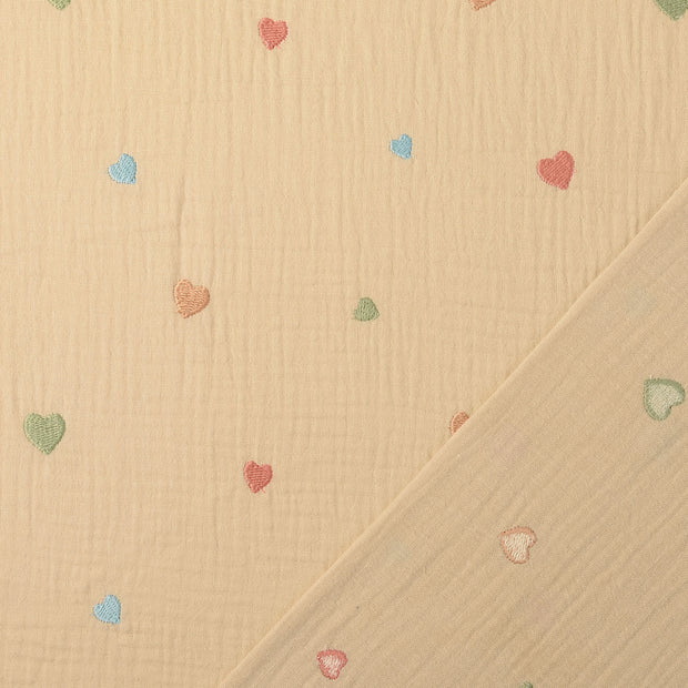 Muslin fabric Beige embroidered 