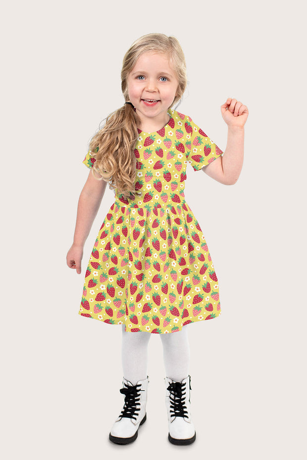 Cotton Poplin fabric Strawberries Oker
