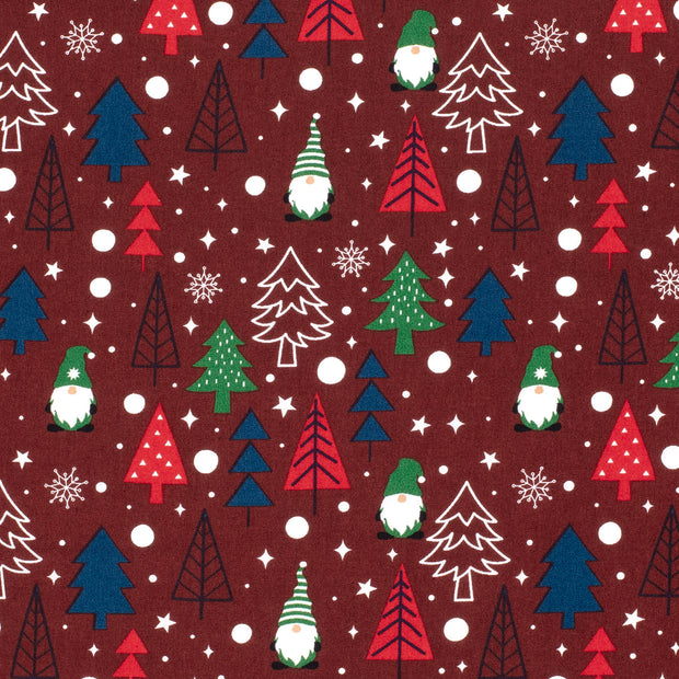 Cotton Poplin fabric Christmas trees Red