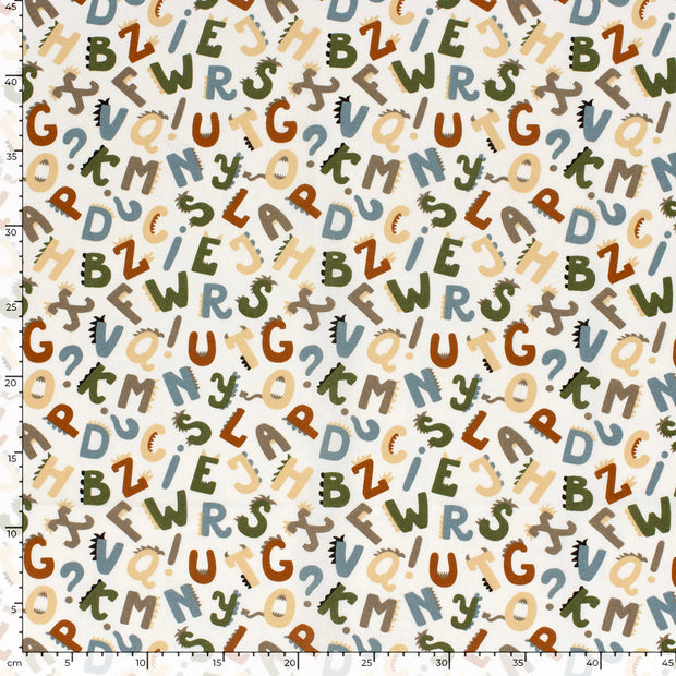 Cotton Poplin fabric Letters Off White