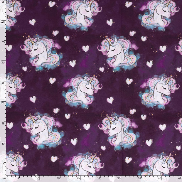 Jersey fabric Unicorn Aubergine