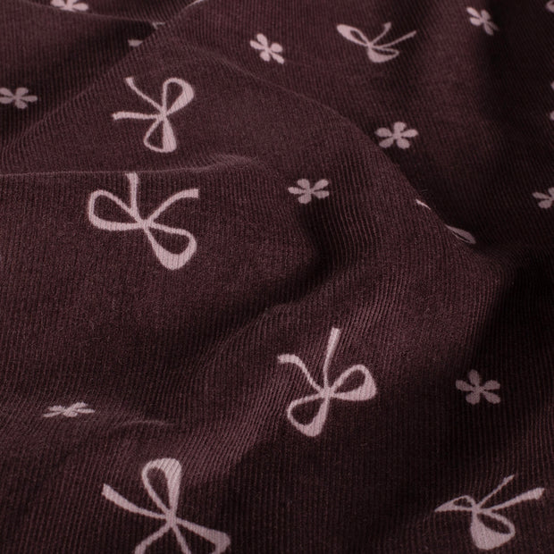 Babycord 21w fabric Flowers Bordeaux