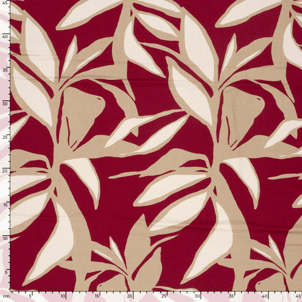 Viscose Nylon Crepe fabric Flowers Bordeaux