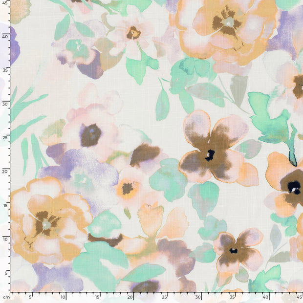 Woven Cotton Viscose fabric Flowers Off White