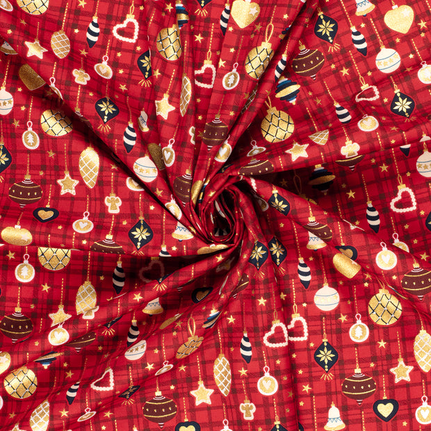 Cotton Poplin fabric Red printed and foil 