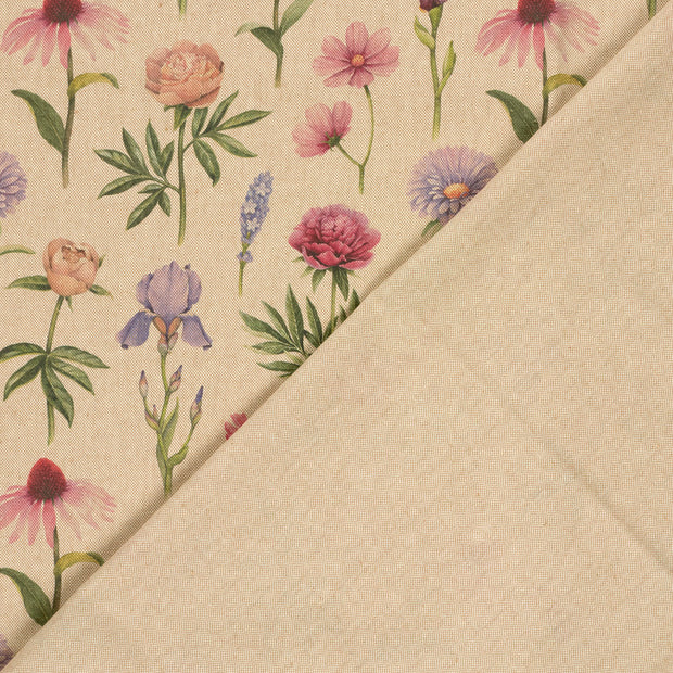 Linen Look fabric Flowers digital printed 