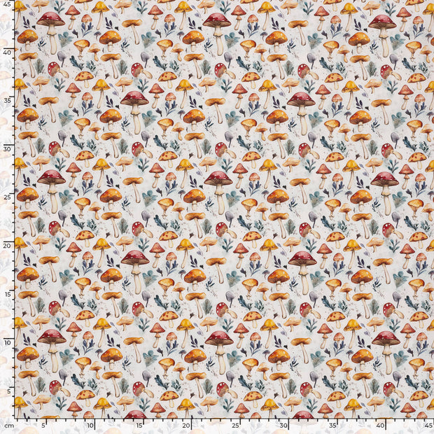 Cotton Poplin fabric Mushrooms Off White