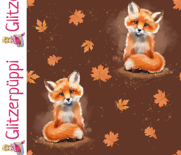 French Terry fabric Foxes Brown