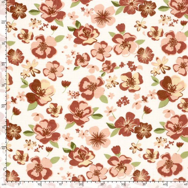 Muslin fabric Flowers Off White