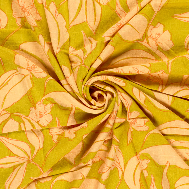 Woven Viscose Linen fabric Lime Green printed 
