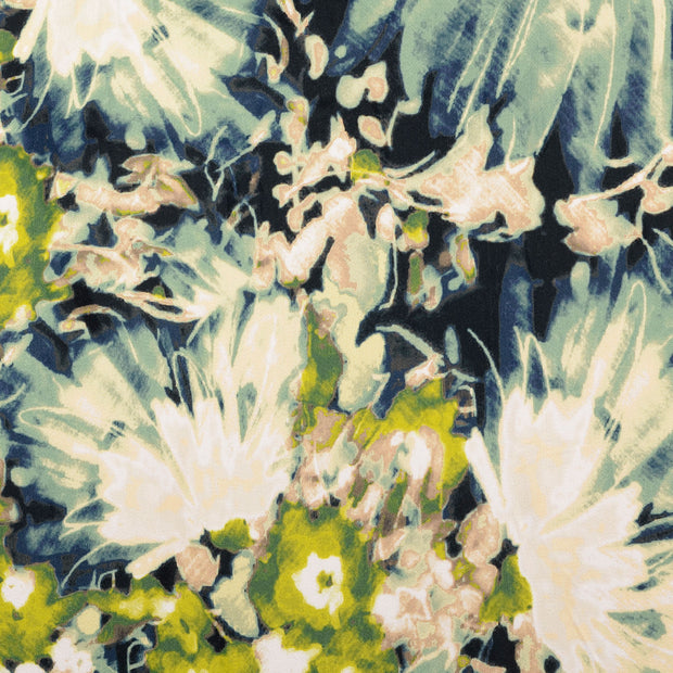 Viscose Satin tissu fleurs Vert Olive