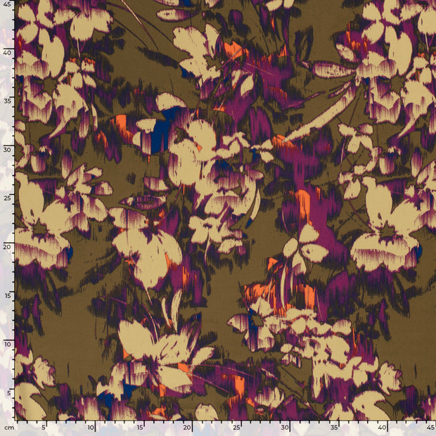 Satin Duchesse fabric Flowers Taupe Grey