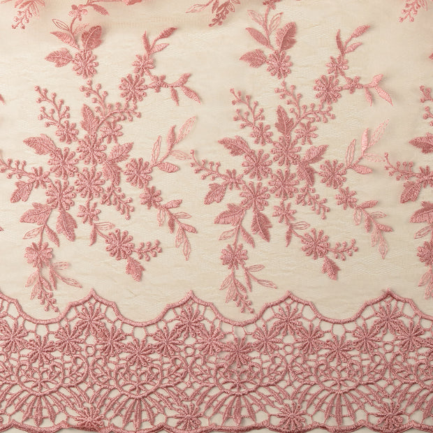 Lace fabric Flowers embroidered with border 