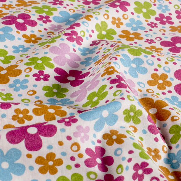 Cotton Poplin fabric Flowers Off White