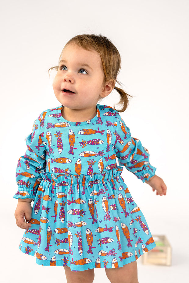 Cotton Poplin fabric Fish Aqua