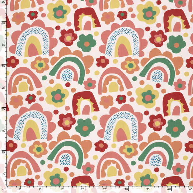 Cotton Poplin fabric Rainbow Off White