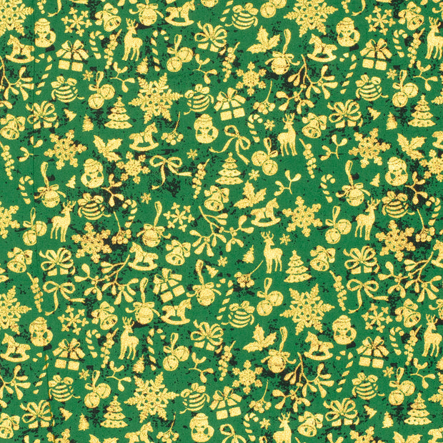 Cotton Poplin fabric Ornaments Green