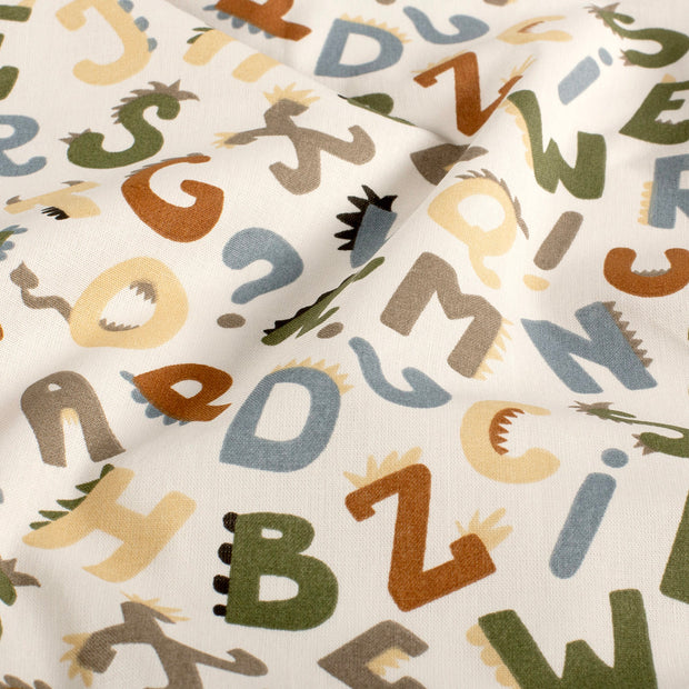 Cotton Poplin fabric Letters Off White