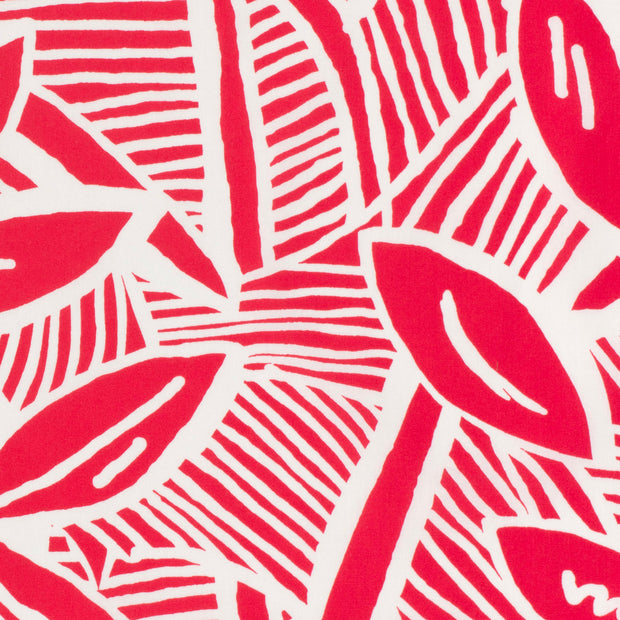 Cotton Satin fabric Leaves Dark Red