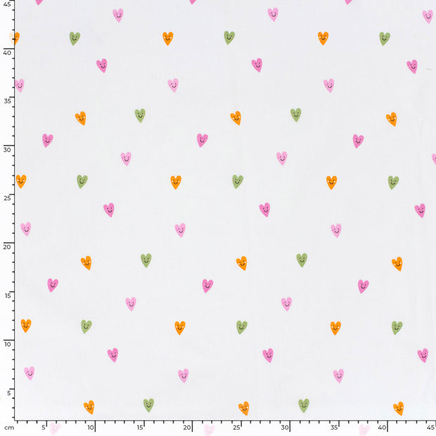 Cotton Poplin fabric Hearts Off White