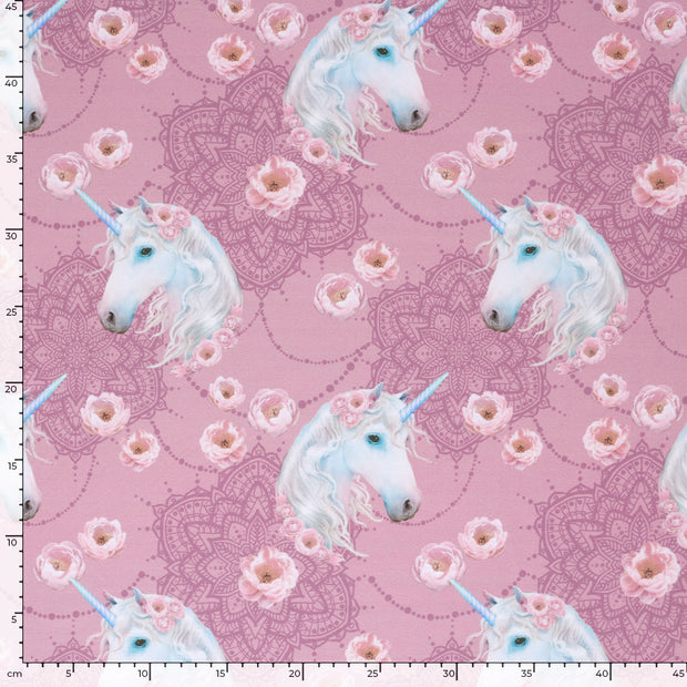 French Terry fabric Unicorn Old Pink