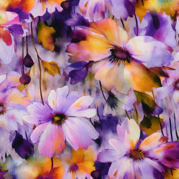 Viscose Poplin fabric Flowers Lila
