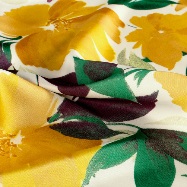 Satin Duchesse fabric Flowers Yellow