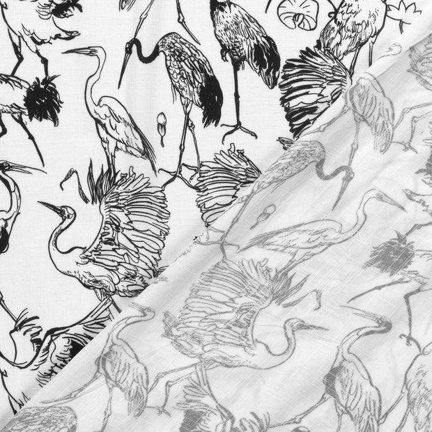 Woven Viscose Linen fabric Birds printed 