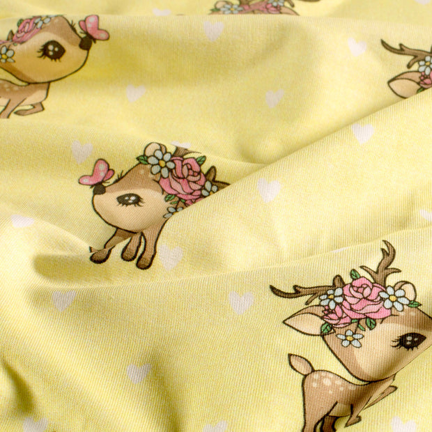French Terry fabric Deer Light Yellow