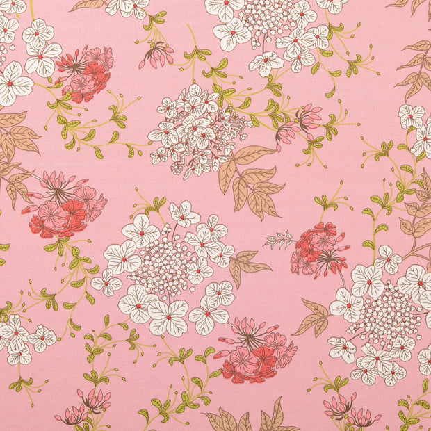 Cretonne stof Bloemen Licht roze