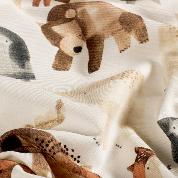 French Terry GOTS organic fabric Animals Off White