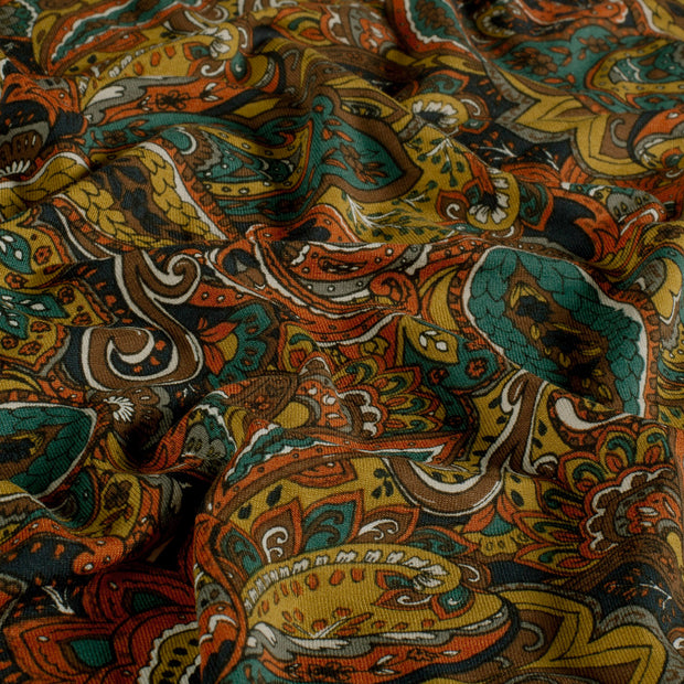 Viscose Vortex Jersey fabric Paisley Indigo