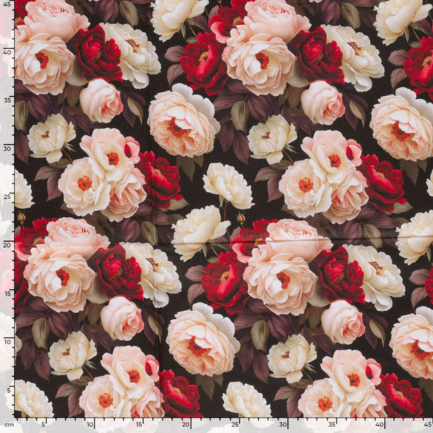 Panama fabric Flowers Black