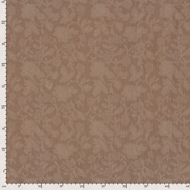 Woven Cotton Linen fabric Leaves Taupe Grey