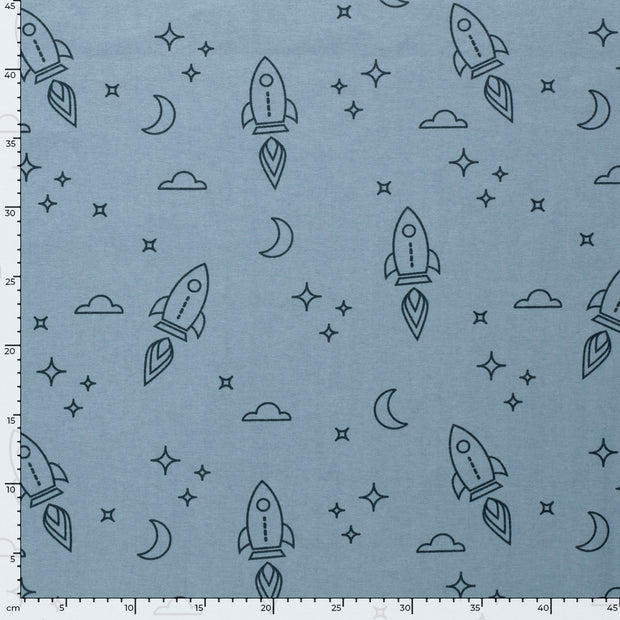 Flannel fabric Rockets Baby Blue